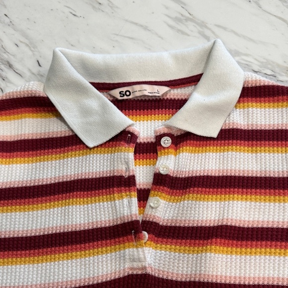 SO Women's Multicolor Striped Polo Blouse - Picture 5 of 10